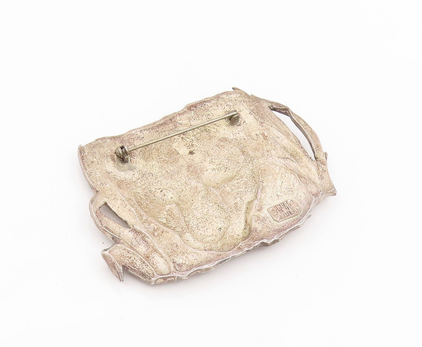 925 Sterling Silver Vintage Brooch Pin MEXICO Etched Leopard In Grass  BP12401