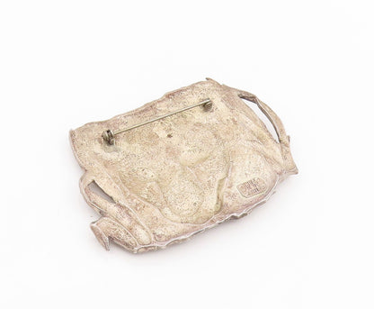 925 Sterling Silver Vintage Brooch Pin MEXICO Etched Leopard In Grass  BP12401