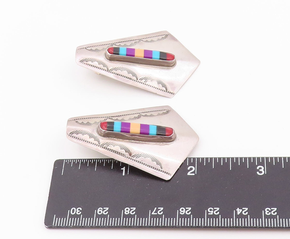 925 Sterling Silver Vintage Earrings SOUITHWESTERN Multi Gemstone Stud  EG14513