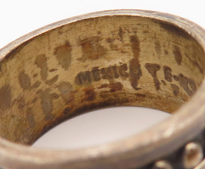 925 Sterling Silver Vintage Ring MEXICO Solid Etched Beaded Band Sz 10  RG27609