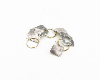 925 Silver & 14K GOLD  Vintage 2 Tone Sculpted Modernist Chain Bracelet BT7763