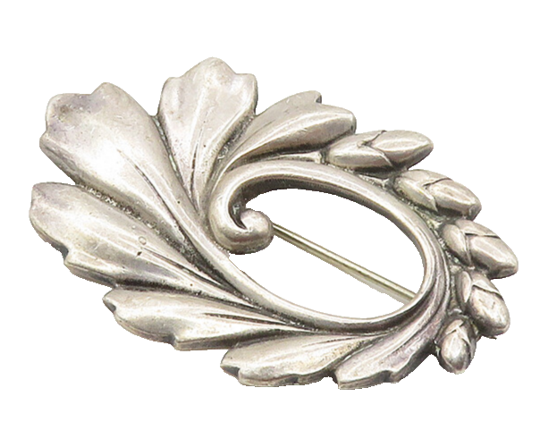 VIKING CRAFT 925 Sterling Silver Vintage Floral Leaf Swirl Brooch Pin BP6748
