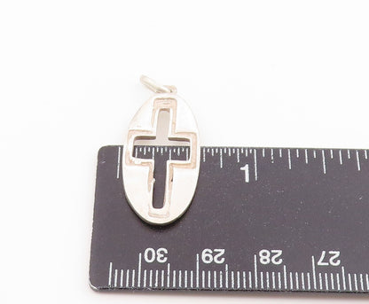 925 Sterling Silver Vintage Pendant Minimalist Cutout Religious Cross  PT26584