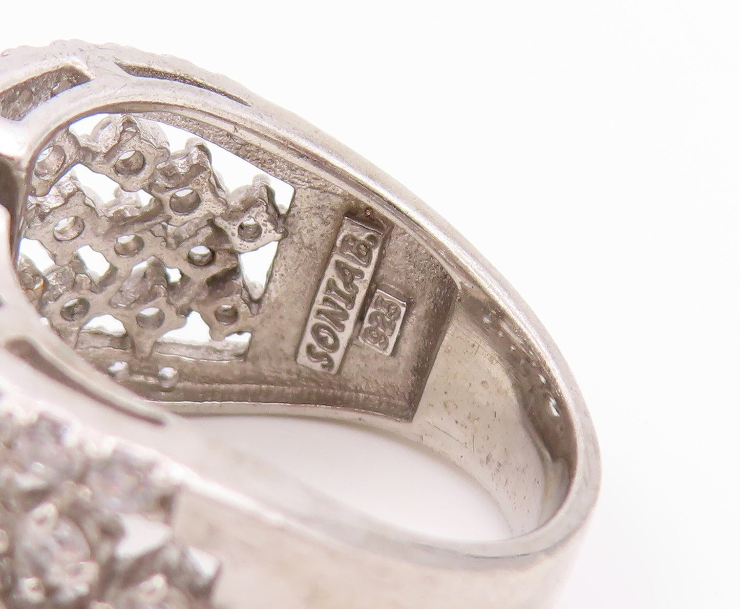 925 Sterling Silver Vintage Ring Two Tone CZ Crisscross Wide Band  Sz 7  RG36244