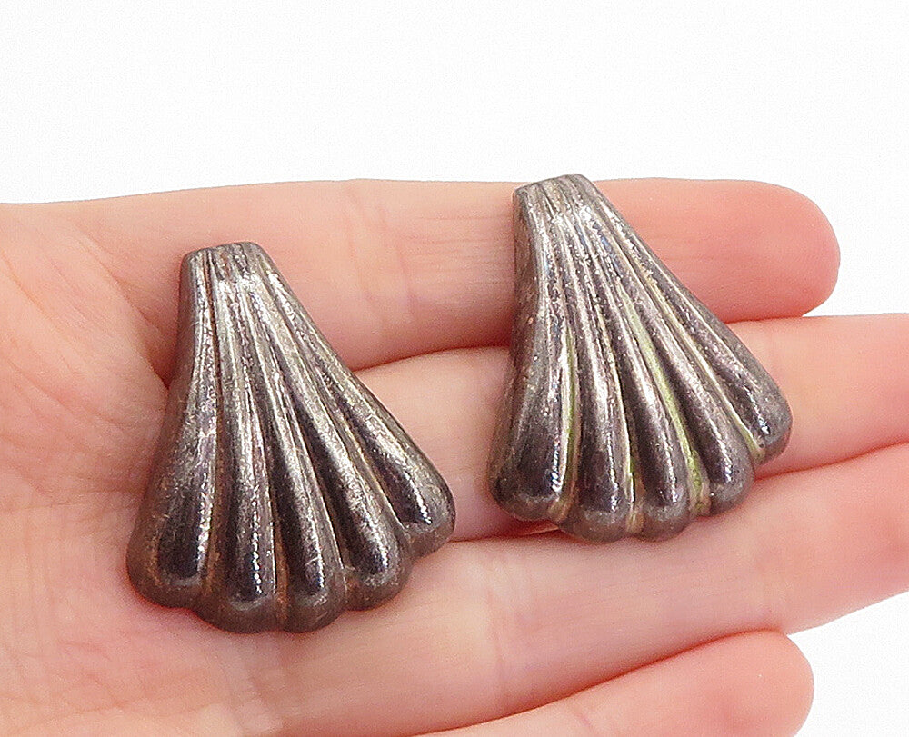 925 Sterling Silver Vintage Dark Tone Hollow Fluted Drop Earrings EG2827