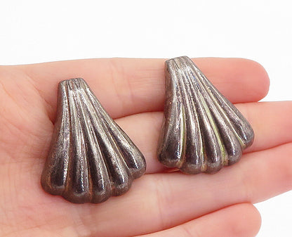 925 Sterling Silver Vintage Dark Tone Hollow Fluted Drop Earrings EG2827