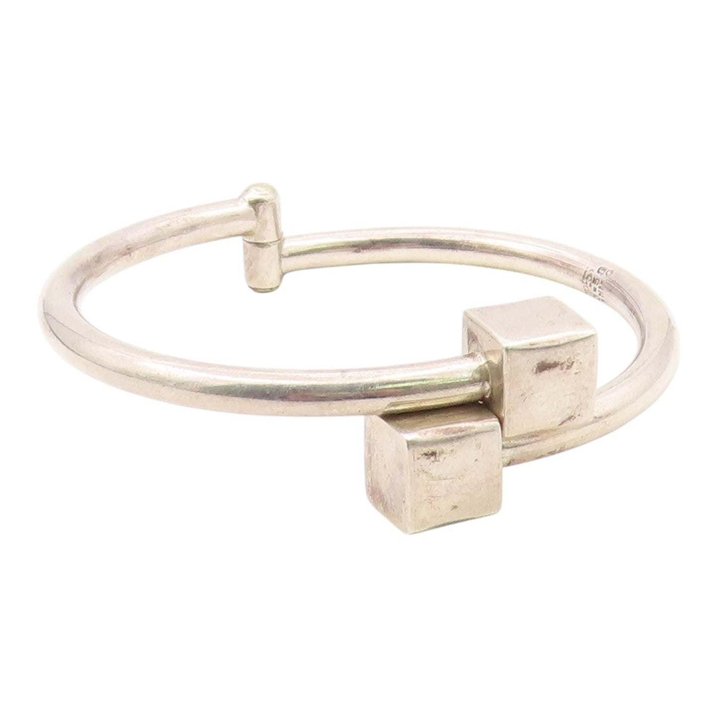 MEXICO 925 Silver  Vintage Shiny Cube Ends Bypass Bangle Bracelet  BT9002