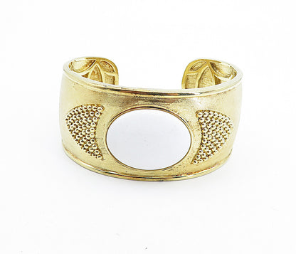 925 Sterling Silver  White Onyx Gold Plated Bubble Detail Cuff Bracelet BT2590