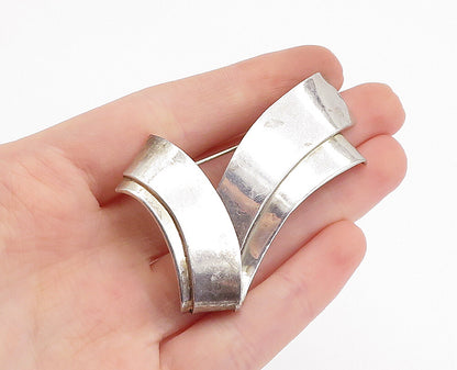 MEXICO 925 Sterling Silver  Vintage Shiny Wavy Ribbon Motif Brooch Pin  BP1172
