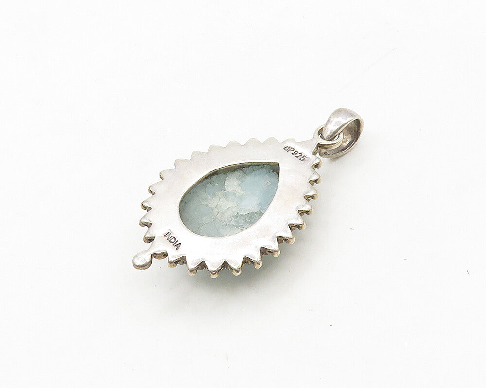 DOUG PAULUS 925 Sterling Silver  Vintage Blue Quartz Tear Drop Pendant PT14393