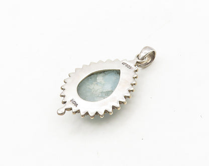 DOUG PAULUS 925 Sterling Silver  Vintage Blue Quartz Tear Drop Pendant PT14393