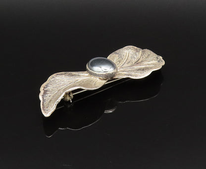 ISRAEL 925 Silver  Vintage Oval Hematite Double Leaf Wings Brooch Pin  BP9746