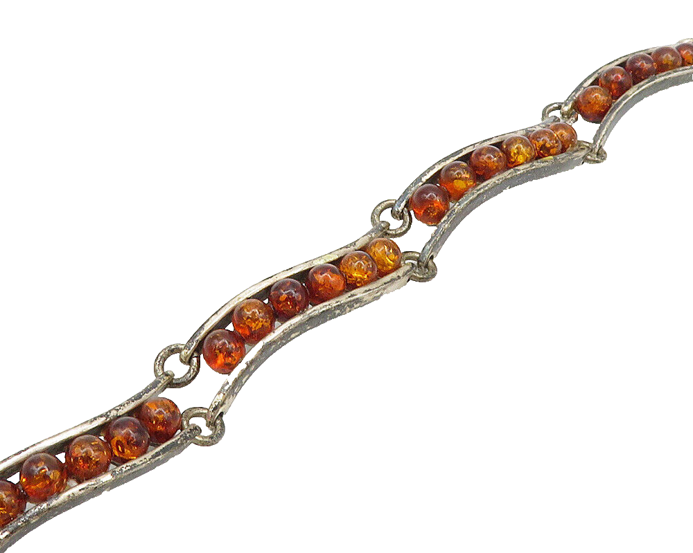 925 Sterling Silver  Vintage Cabochon Cut Amber Bar Chain Bracelet  BT7893