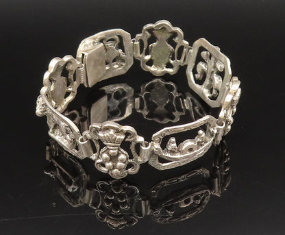 925 Silver  Vintage Pineapple Tiger & Winged Lion Cutout Link Bracelet  BT9702