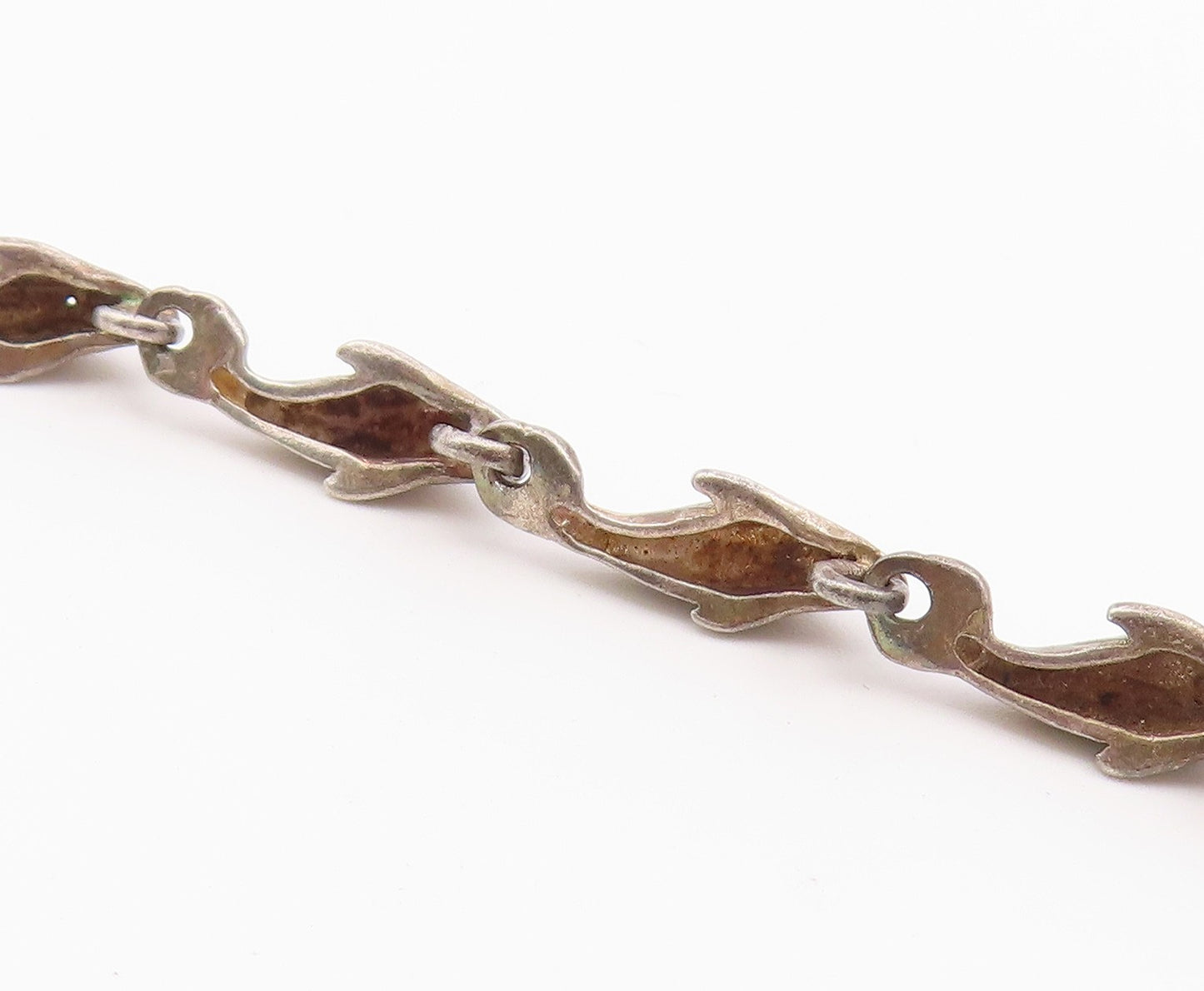925 Sterling Silver  Vintage Dark Tone Dolphin Motif Chain Bracelet  BT6197