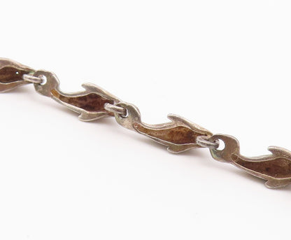 925 Sterling Silver  Vintage Dark Tone Dolphin Motif Chain Bracelet  BT6197