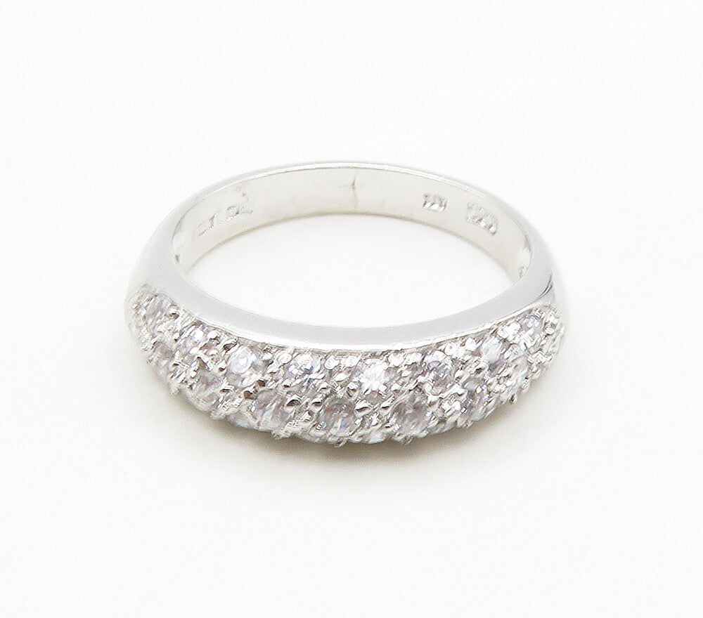 925 Sterling Silver  Sparkling Cubic Zirconia Dome Band Ring Sz 7  RG15610