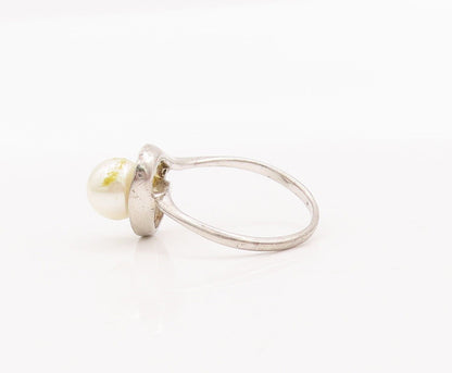 925 Sterling Silver Vintage Ring Designer Carved Pearl & Topaz  Sz 7.5  RG28414