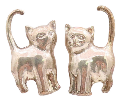 925 Sterling Silver Vintage Earrings Solid Carved Shiny Cats  EG13260