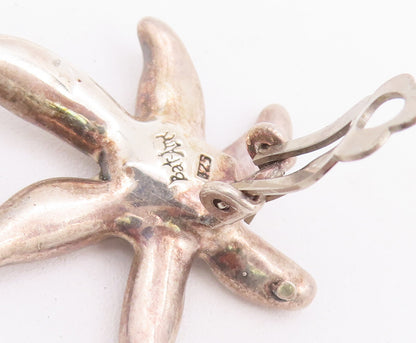 925 Sterling Silver Vintage Earrings BAT AMI 3D Carved Water Plant  EG12946
