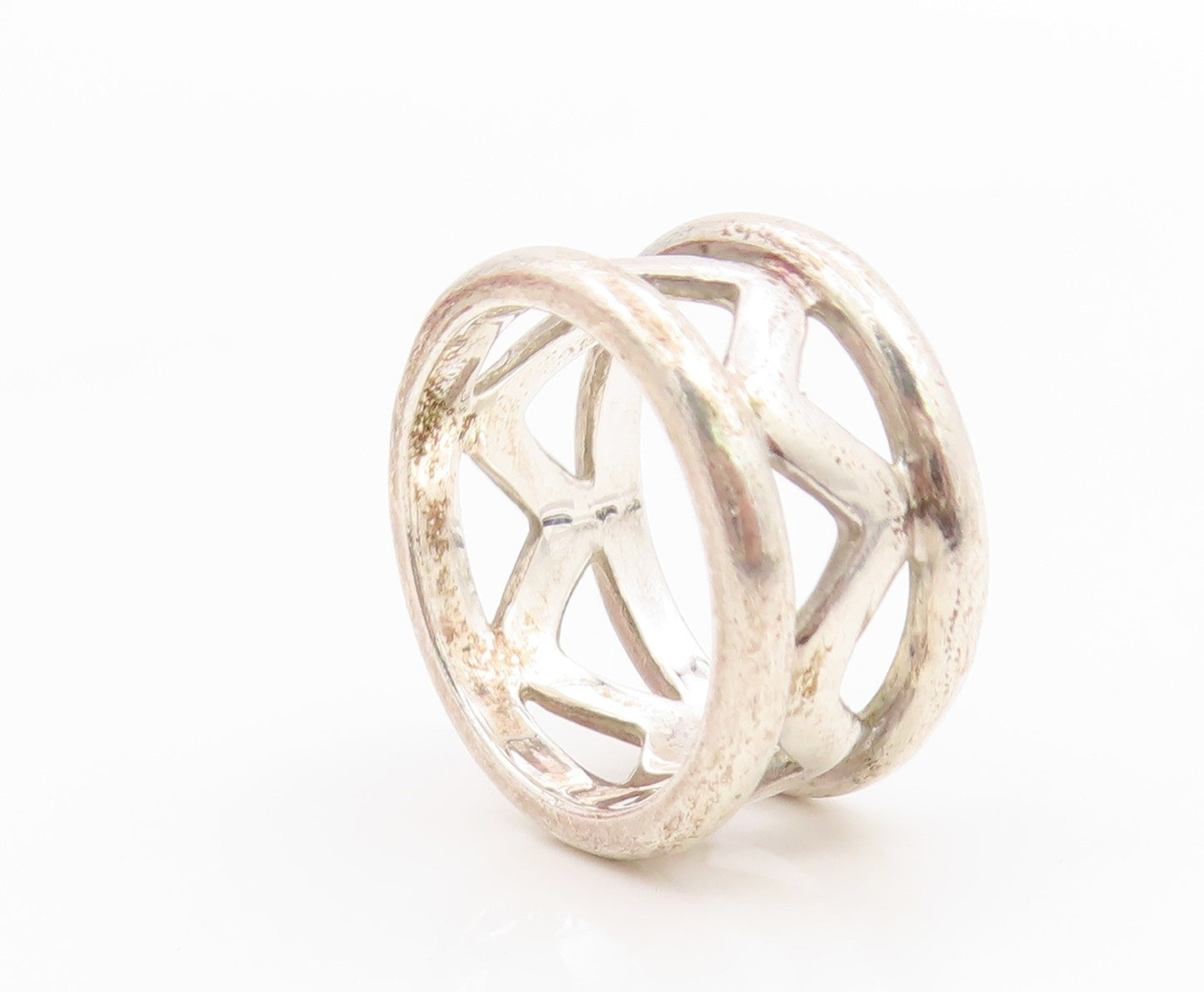925 Sterling Silver Vintage Ring Modernist Crisscross Cutout Band  Sz 7  RG35588