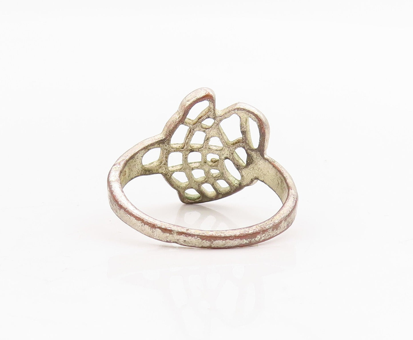 925 Sterling Silver Vintage Ring Brutalist Cutout Net Design  Sz 7  RG31744