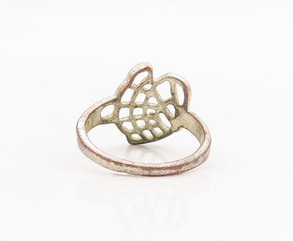 925 Sterling Silver Vintage Ring Brutalist Cutout Net Design  Sz 7  RG31744