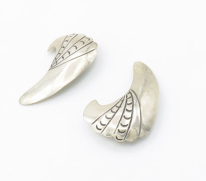 925 Sterling Silver  Vintage Etched Detail Shiny Non Pierce Earrings  EG7743