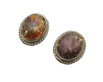 925 Sterling Silver  Vintage Cabochon Cut Jasper Twist Drop Earrings  EG6993