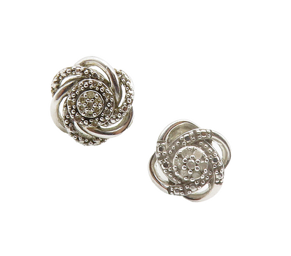 925 Sterling Silver  Shiny Genuine Diamonds Floral Motif Stud Earrings  EG7527