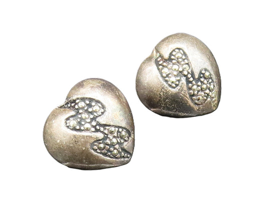 925 Silver  Vintage Marcasite Lightning Flash Love Heart Earrings  EG11794
