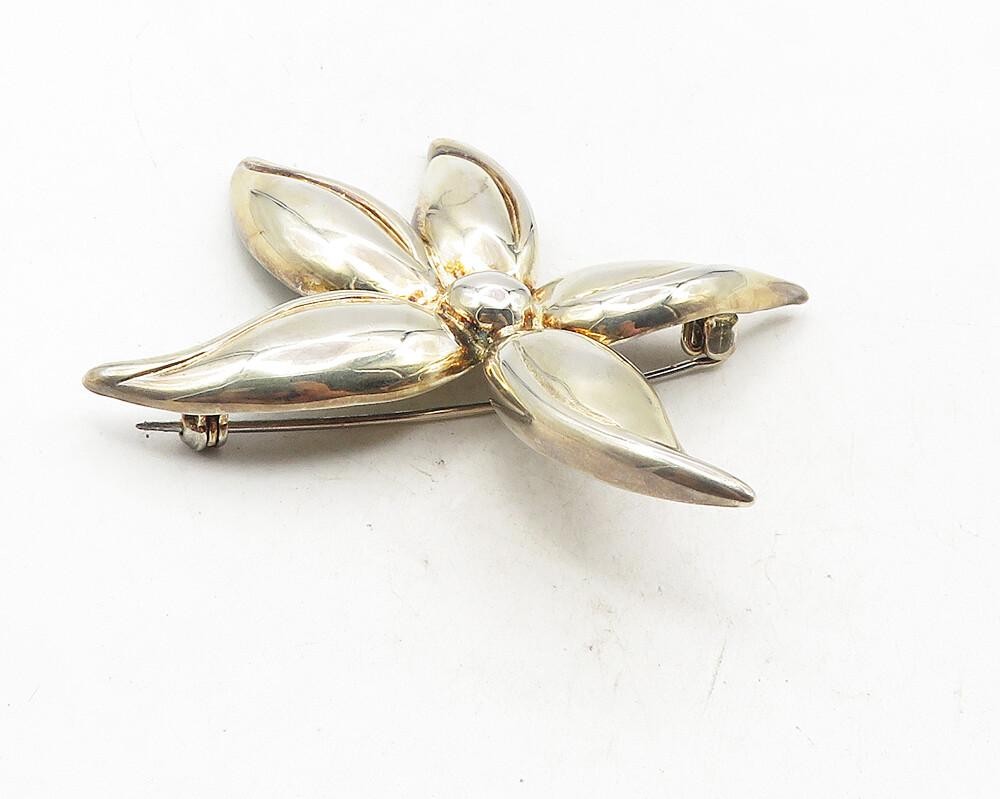 925 Sterling Silver  Vintage Shiny Single Flower Motif Brooch Pin  BP3886