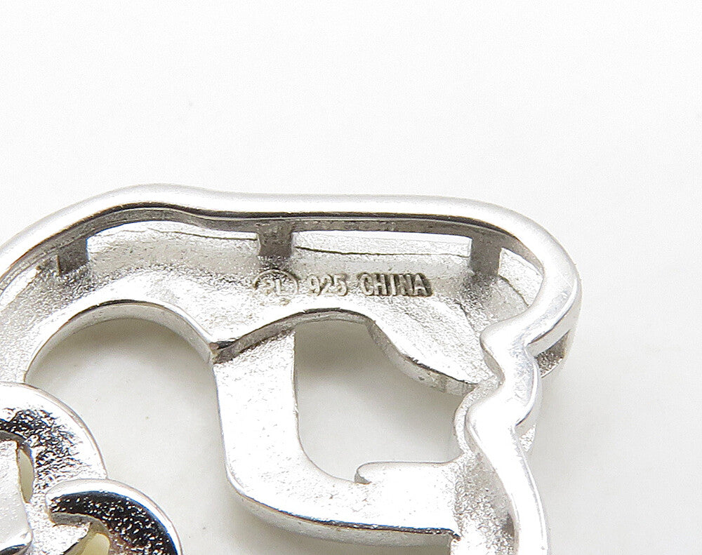 925 Sterling Silver  Two Tone Shiny Mom & Baby Love Heart Pendant  PT12595