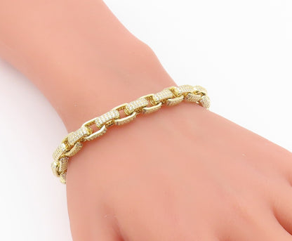 925 Sterling Silver Vintage Bracelet Gold Plated CZ Interlocking Square  BT12194