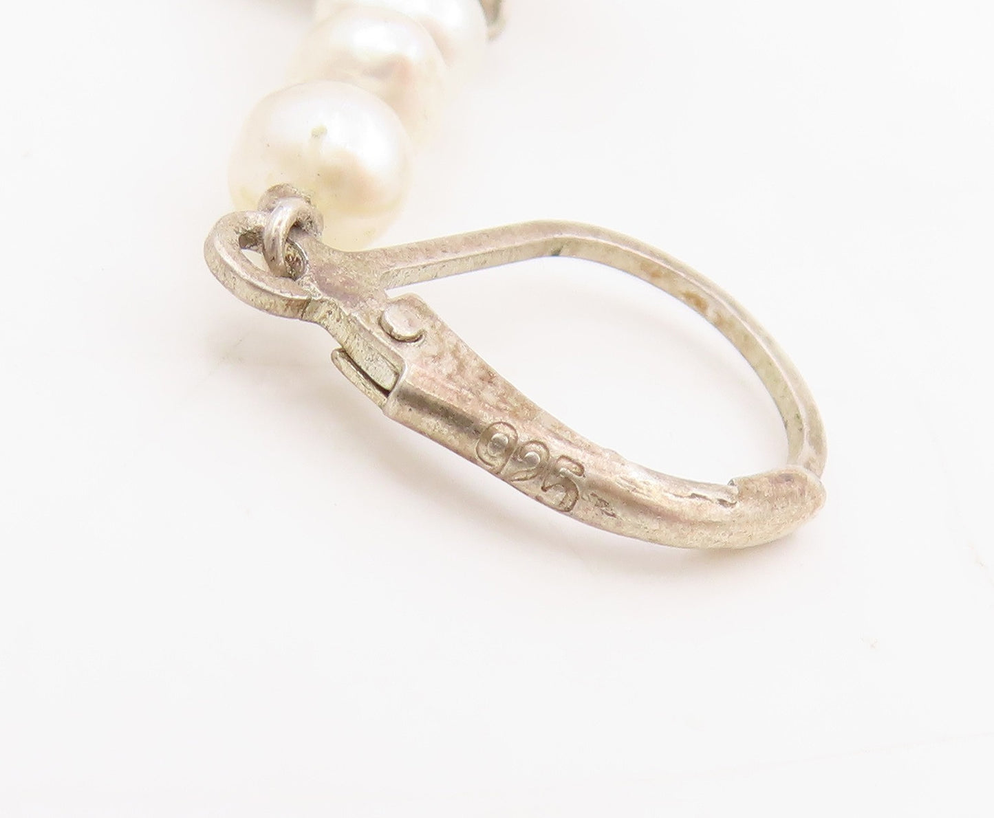 925 Sterling Silver Vintage Earrings Round Pearl Etched Floral Dangles  EG13804