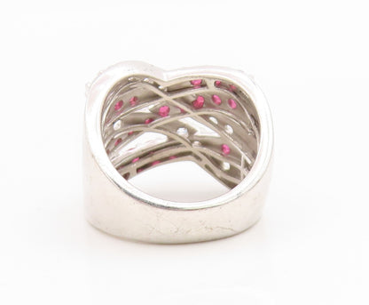 925 Sterling Silver Vintage Ring Pink Topaz & CZ Crossover Band  Sz 7  RG34919