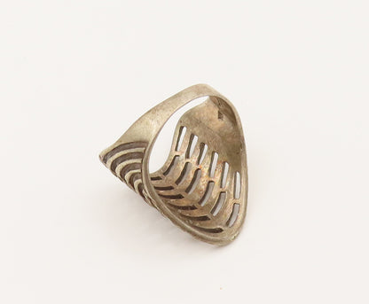 925 Sterling Silver  Vintage Hammered Open Row Curved Ring Sz 9.75  RG26423