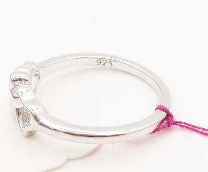 925 Sterling Silver  Vintage Cutout Cross Between 2 Hearts Ring Sz 8  RG26907