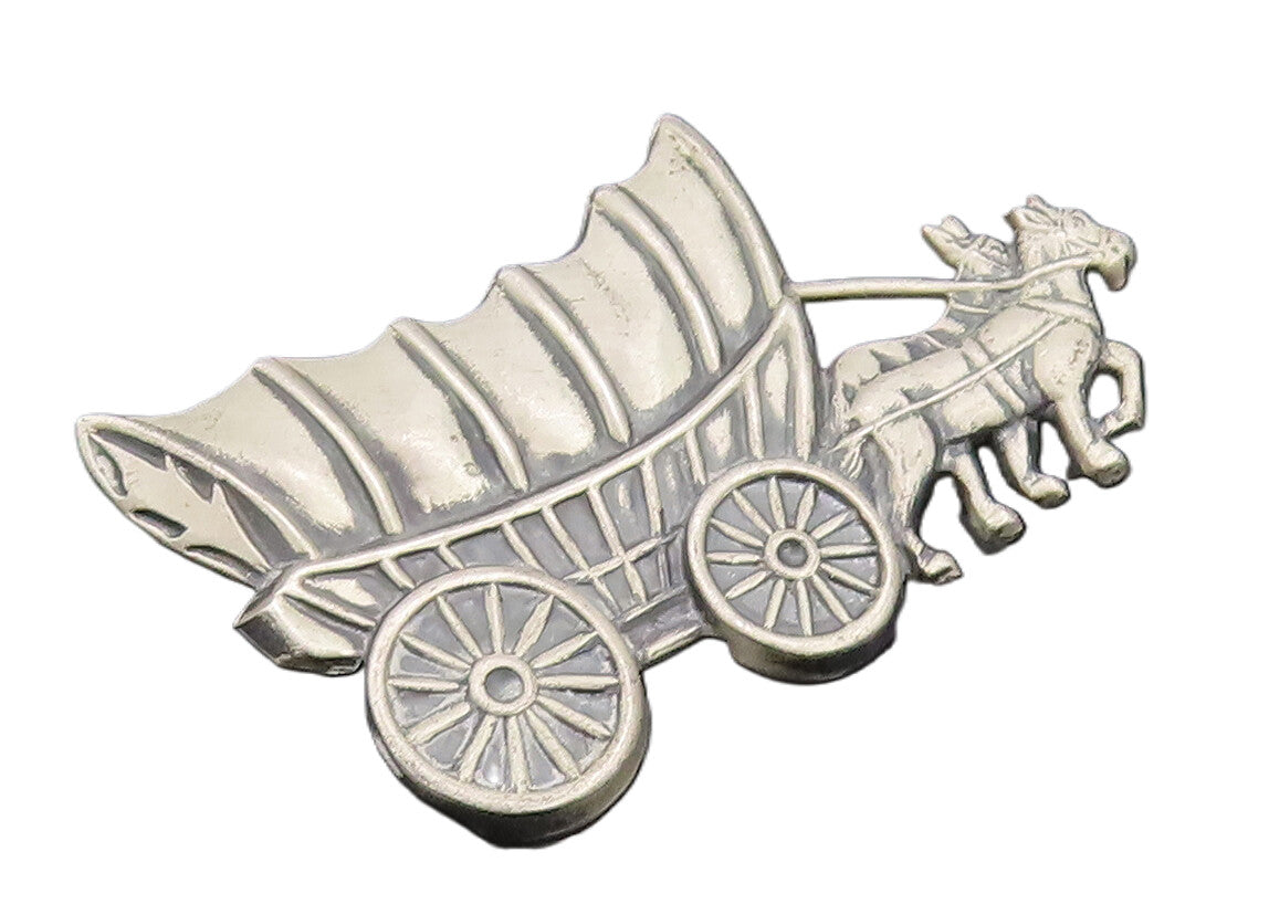 925 Sterling Silver Vintage Brooch Pin Carved Royal War Horse Drawn Cart BP10657