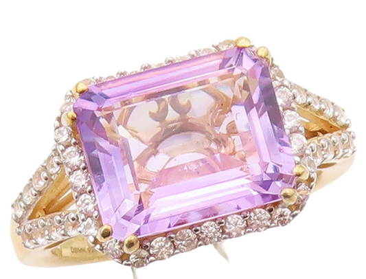 925 Sterling Silver Vintage Ring Gold Plated Amethyst Carved CZ  Sz 7  RG29324