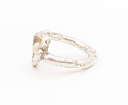 925 Sterling Silver Vintage Ring Round Pearl Abstract Love Heart  Sz 8  RG34473