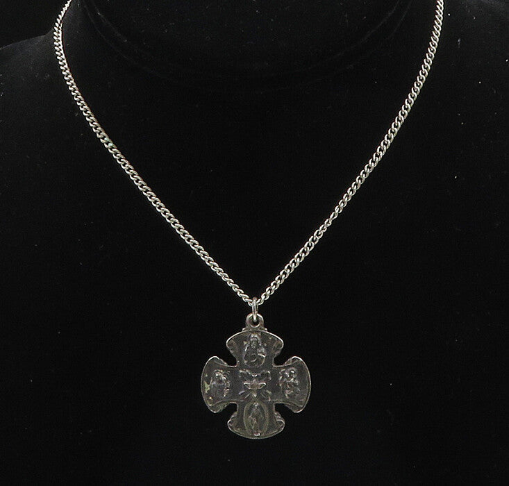 CREED 925 Silver  Vintage Oxidized Religious Cross Chain Necklace  NE3268