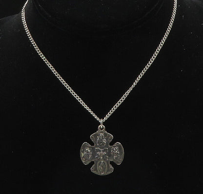 CREED 925 Silver  Vintage Oxidized Religious Cross Chain Necklace  NE3268