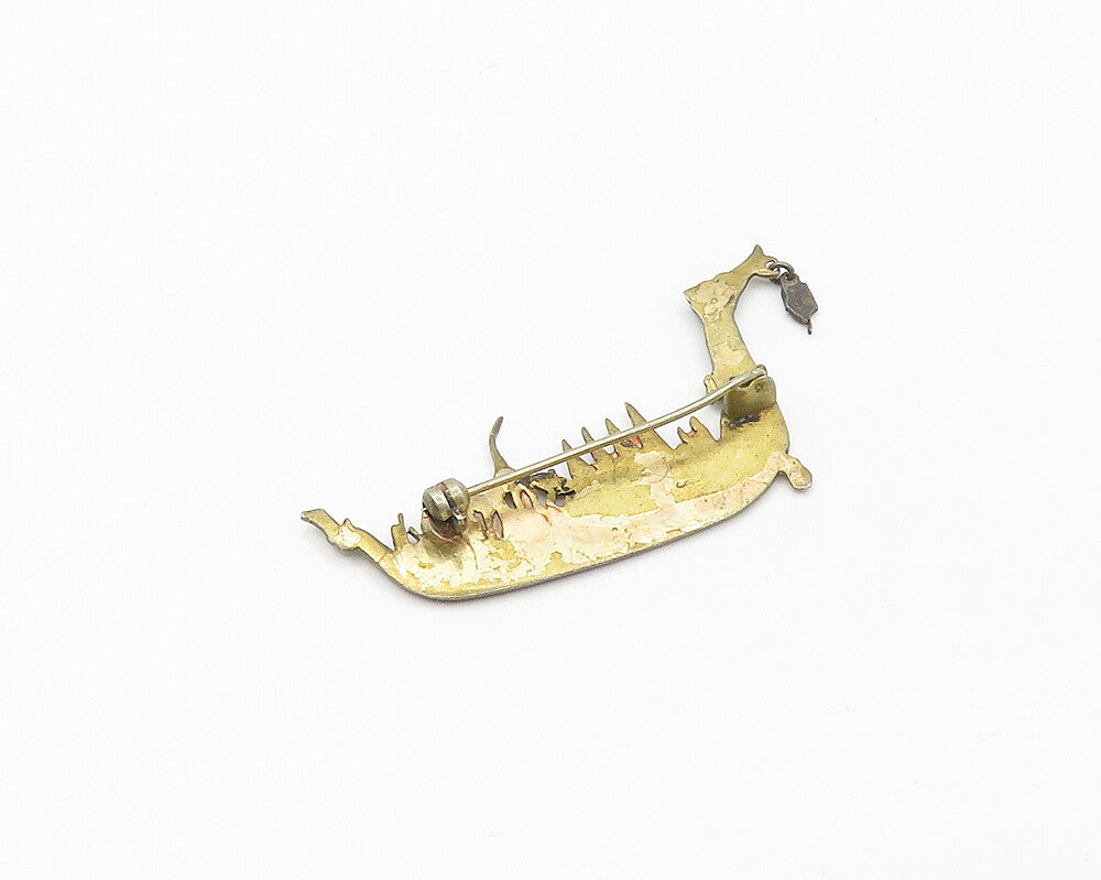 925 Sterling Silver  Vintage Enamel Detail Dragon Boat Brooch Pin  BP6823