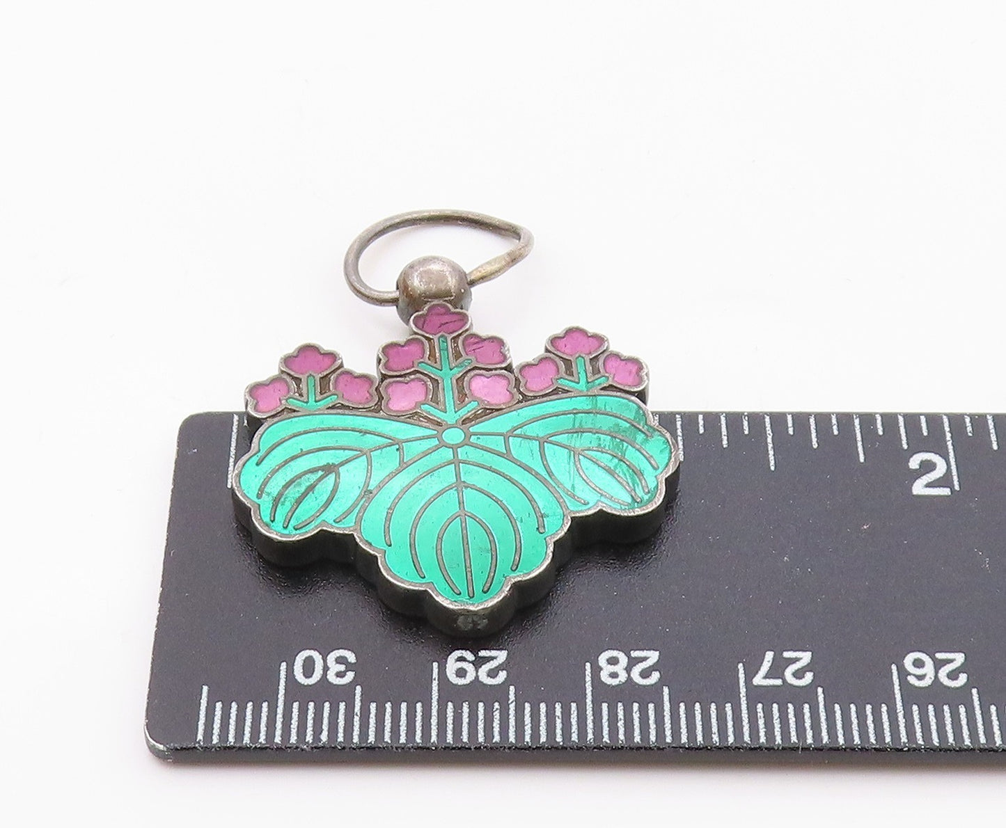 CHINESE 925 Silver  Vintage Floral Motif Etched Writing Pendant  PT18569