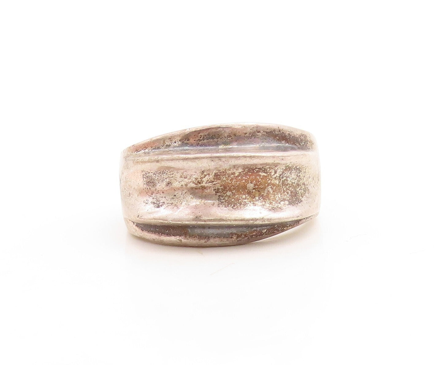 925 Sterling Silver Vintage Ring MEXICO Dark Tone Bulged Carved  Sz 7  RG31506