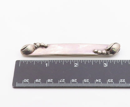 925 Sterling Silver  Vintage Floral Detail Smooth Bar 2 Prong Pin  TR2067