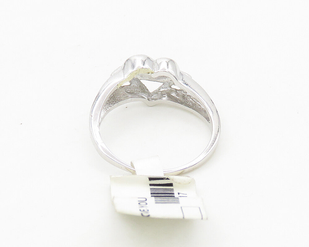 925 Sterling Silver  Vintage Topaz I Love You Heart Band Ring Sz 7  RG18968
