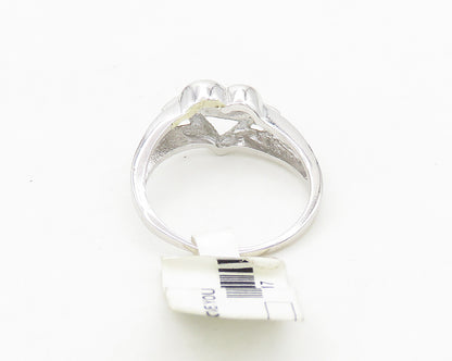 925 Sterling Silver  Vintage Topaz I Love You Heart Band Ring Sz 7  RG18968