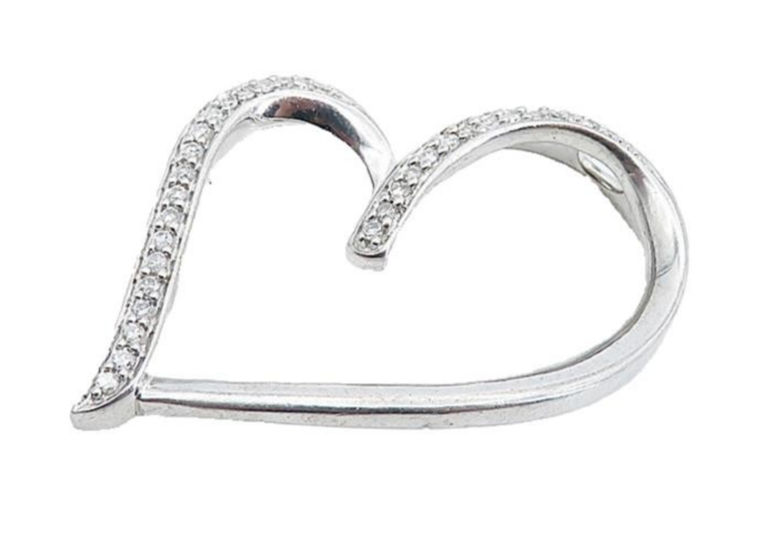 925 Sterling Silver  Sparkling Topaz Open Love Heart Slide Pendant  PT6164